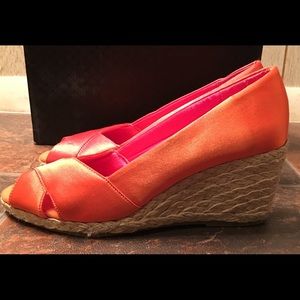 Chaps orange satin wedge sandal